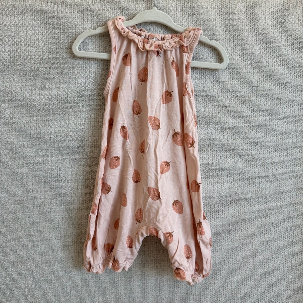 Gunamuna Adorable Pink Sleeveless Romper with Strawberry Print